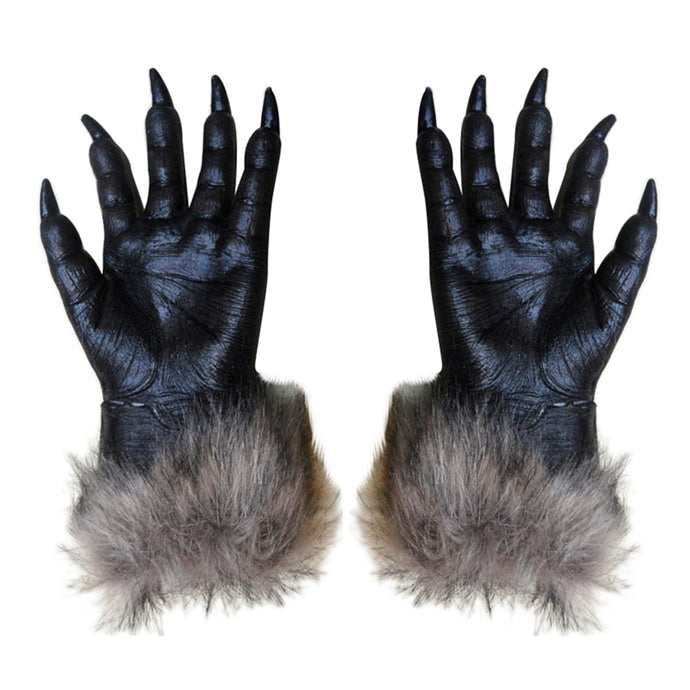 1 Pair Wolf Gloves Halloween Mask animal mask set werewolf Masquerade Wolf (Size: L, Color: Black)