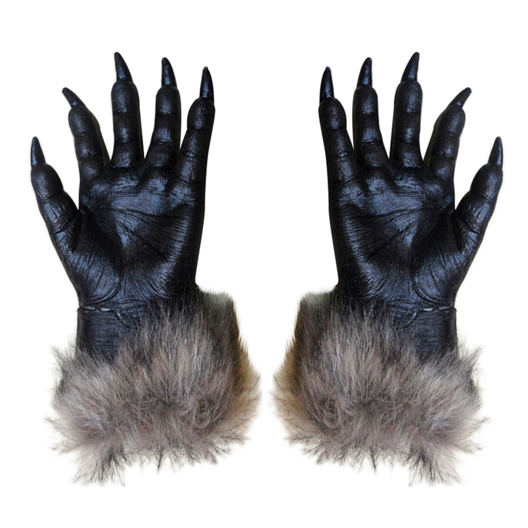 1 Pair Wolf Gloves Halloween Mask animal mask set werewolf Masquerade Wolf (Size: L, Color: Black)